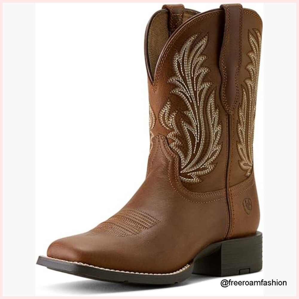 Women's Western Boots Square Toe Leather Mid-Calf Cowgirl Style